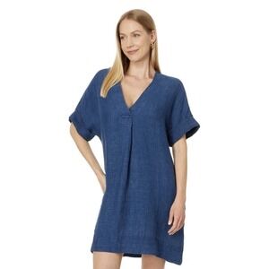 Faherty Linen Sanibel Basketweave Dress in Indigo Size SMALL